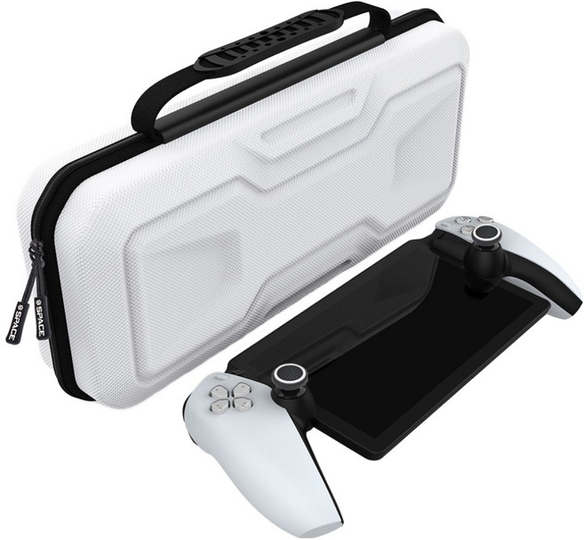스페이스쉴드 소니 PS Portal 플레이스테이션 포탈 호환 EVA 수납 하드 파우치 + 라인 엠보 실리콘 스틱캡 2p 세트, 화이트, 1세트