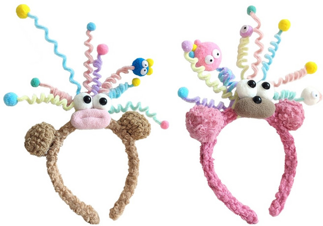 코히모 뽀글이 파티 스프링 머리띠 2종 세트 5W0243, 브라운, 핑크, 1세트