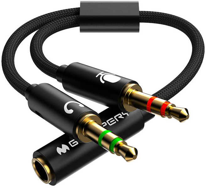 구스페리 4극 이어폰 마이크 Y형 연장 AUX 케이블, 블랙, 1개