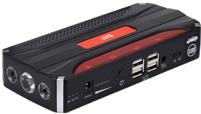 컴스 마트 차량용 USB 4포트 보조배터리 LED램프 점프 스타터 12V/16V/19V 공용 KR522, 1개, 12000mAh