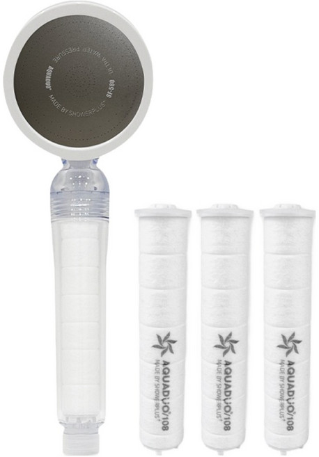 아쿠아듀오 클리어 화이트 정수필터 샤워기 + 필터 3p 세트 무향, 1개, 혼합색상