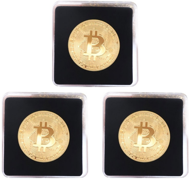 STUPID BIEBIO 紀念幣模型硬幣 + 專用盒組, 3 金色(數位比特幣), 3套