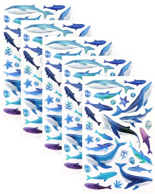 금홍팬시 말랑젤리 고래의꿈 스티커, 블루, 5개