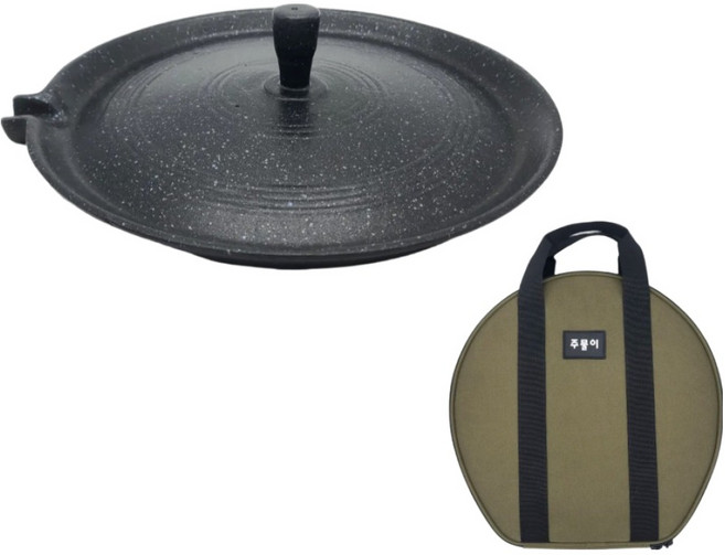 생활백과 주물이 합금주물 솥뚜껑 구이판 + 전용가방 세트, 33cm, 1세트