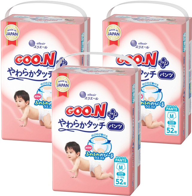 GOO.N 大王 日本境內版 SJ柔觸肌系列褲型尿布 6~12kg, M, 156片