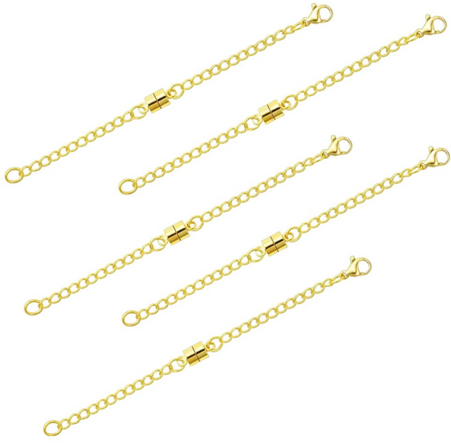 코히모 마그네틱 팔찌 연장 체인 10cm 5p 세트 5W0237, 1세트, 골드