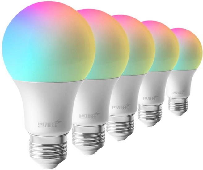 번개표 LED 컬러 변환 스마트 멀티 벌브 전구 9W, 기타색, 5개