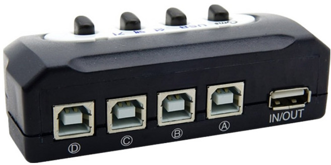 컴스마트 USB 2.0 선택기 4-1 USB A타입 1포트 / USB B타입 4포트 수동 스위치, 1개, LC055-1