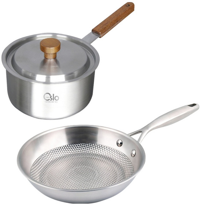 리빙글로리 인덕션 통5중 프라이팬 20cm + 통3중 편수 냄비 18cm 세트, 실버, 1세트, 통5중 프라이팬20cm + 통3중 편수 냄비 18cm