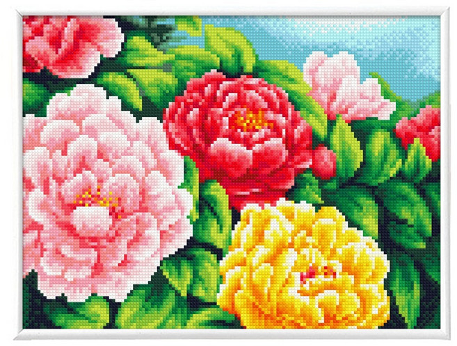 블링블링 보석십자수 슬림액자패키지 AB 비즈 + 원형비즈 세트 30 x 40 cm, 1세트, BL3040-024 부귀목단