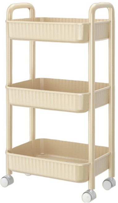 머니풀 욕실 다용도 이동식 수납 트롤리, 베이지, 3단
