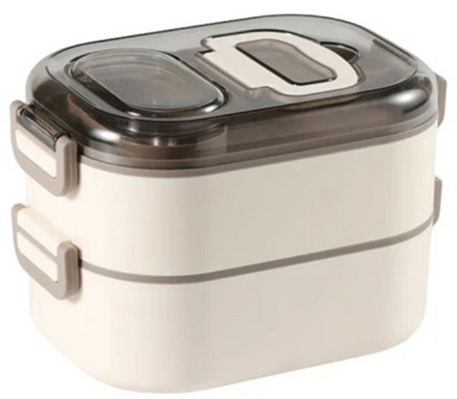 couselect 日式304不鏽鋼雙層便當盒/可微波分隔飯盒 700ml + 400ml, 灰咖色, 1個