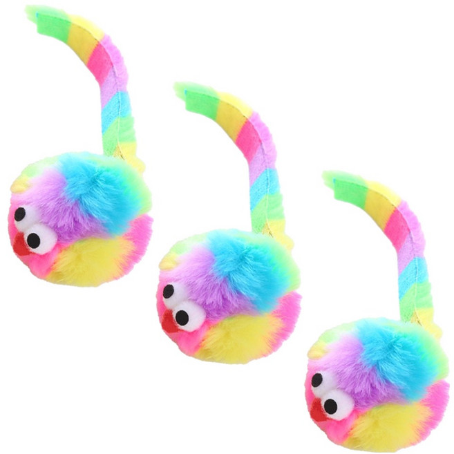 둥둥펫 고양이 소리나는 지렁이공 장난감, 레인보우, 3개