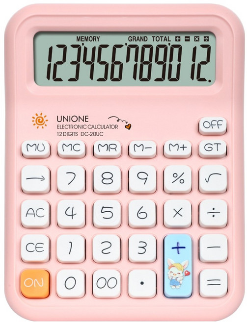유니원 귀여운 디자인의 칼라 계산기 DC-20UC, 1개, 핑크레빗