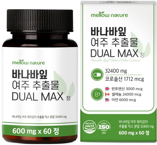 멜로우네이쳐 정품 바나바잎 여주 추출물 듀얼 맥스정 36g, 1개, 60정