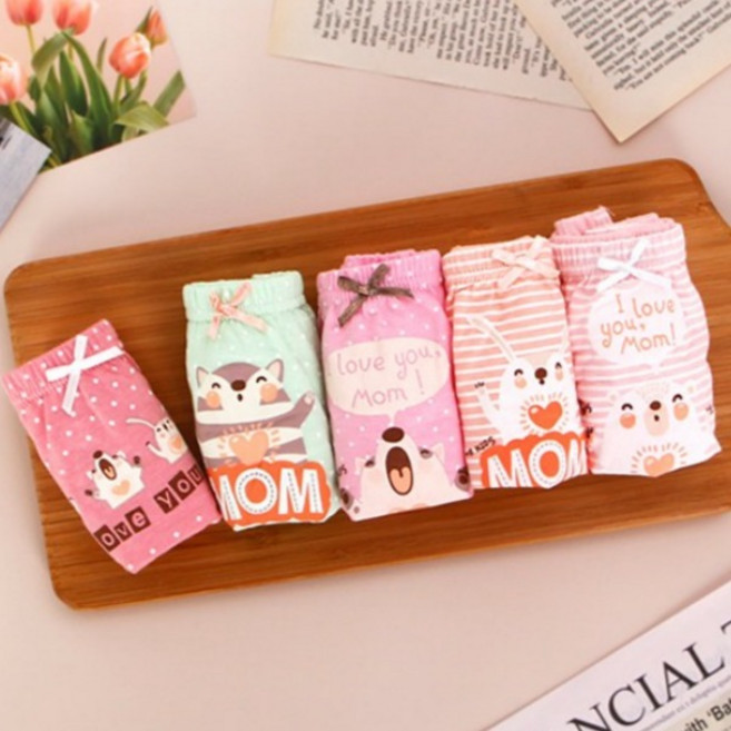 엠알키즈 여아용 아이러브맘 순면 삼각팬티 5종 세트