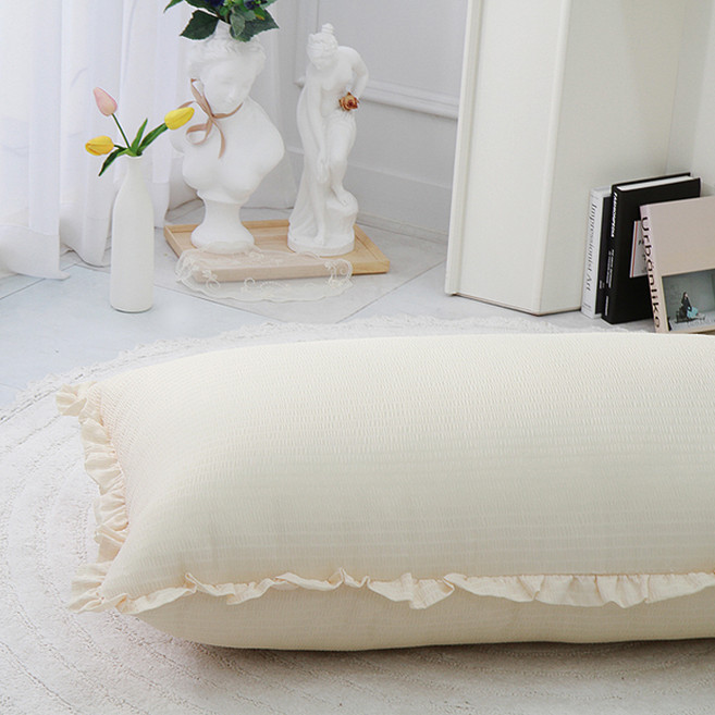 단잠 시어서커 시원한 등쿠션 + 커버 솜포함 쁘띠프릴형, 솔리드오트밀