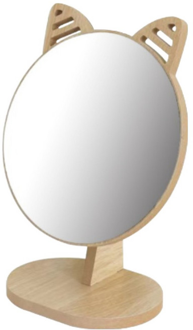 바이비드 고양이 가정용 귀모양 거울, 원목색
