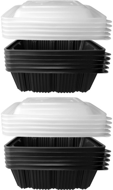 찜닭 해물찜 보쌈 사각찜 용기 블랙 중 10p + 뚜껑 10p 세트, 1세트