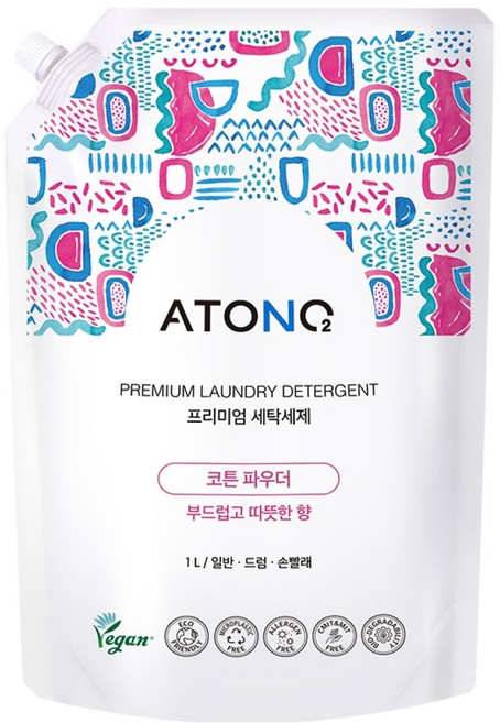 아토앤오투 프리미엄 세탁세제 리필형 코튼파우더향, 1L, 1개