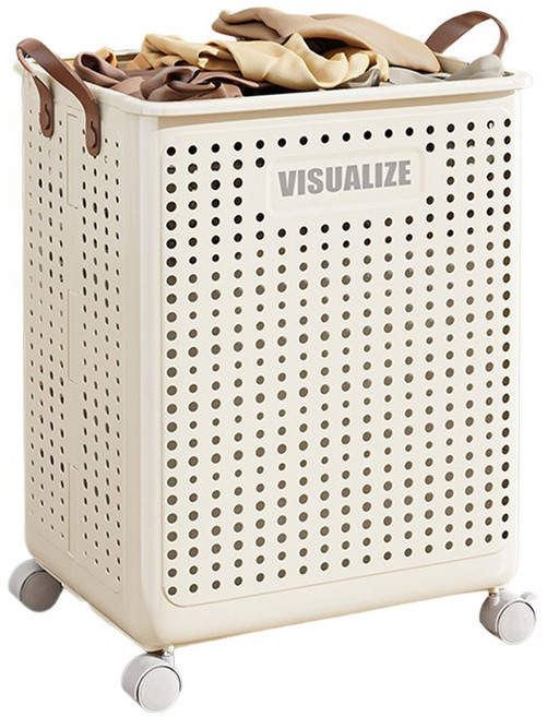 원티크 이동식 접이식 빨래바구니, 베이지