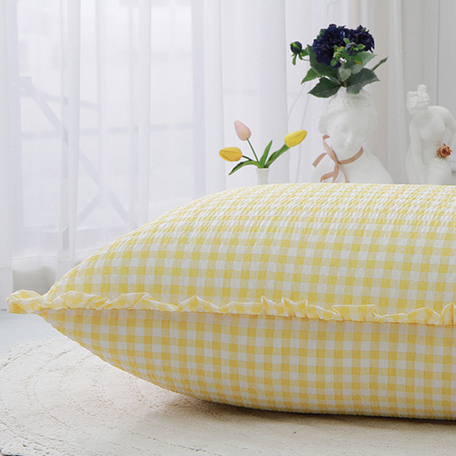 단잠 시어서커 시원한 등쿠션 + 커버 솜포함 빅프릴형, 체크옐로우