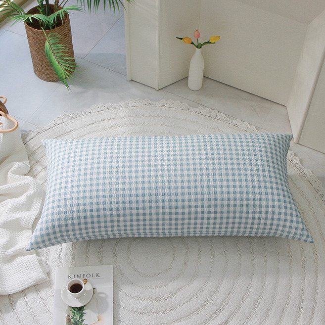 단잠 시어서커 시원한 등쿠션 + 커버 솜포함 일반형, 체크블루