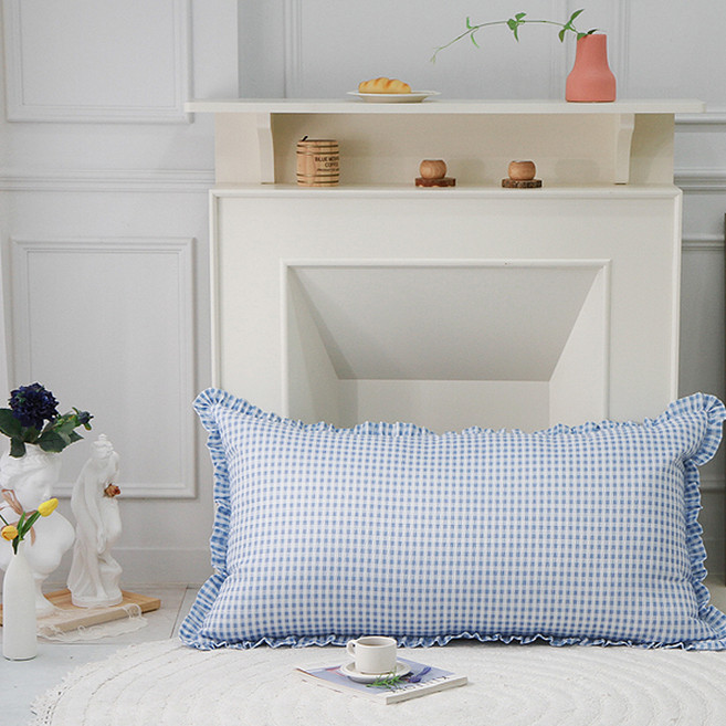 단잠 시어서커 시원한 등쿠션 + 커버 솜포함 쁘띠프릴형, 체크블루