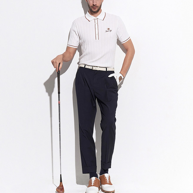 GARMENT GOLF 男士涼感羊毛雙褶條紋長褲 GMPTD204