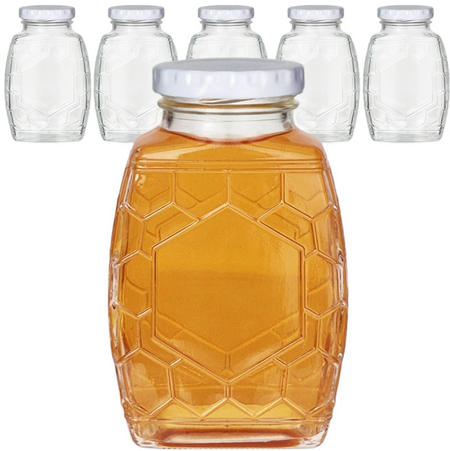 미르코리아 유리 꿀병 밀폐용기 6p + 캡 화이트 6p + 네이밍 스티커 8p 세트, 1세트