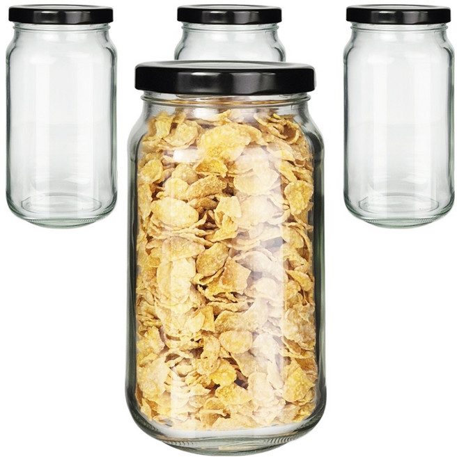 미르코리아 유리 사각 높은형 밀폐용기 4p + 캡 블랙 4p + 네이밍 스티커 8p 세트, 1세트