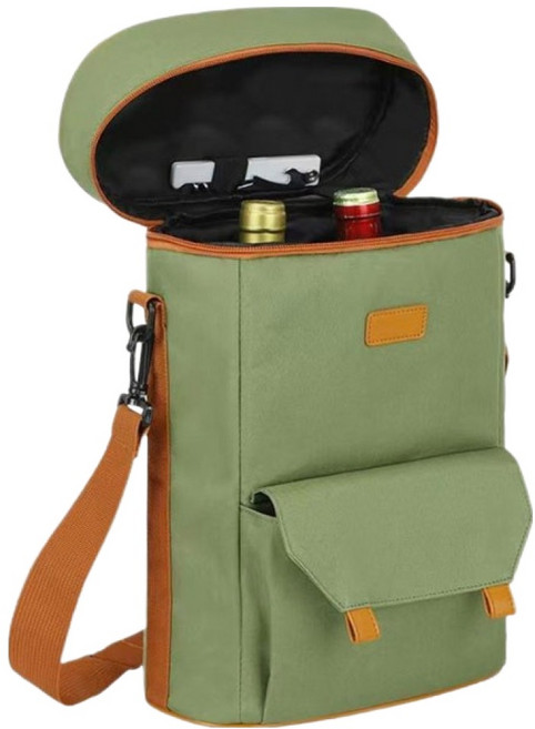 힙앤바디 와인 손잡이 보냉백, 그린, 1개