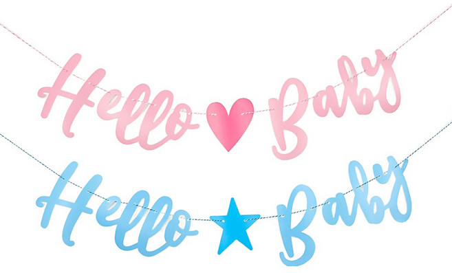 조이파티 젠더리빌 가랜드 2종 세트 헬로우 베이비, 1세트, 핑크, 블루