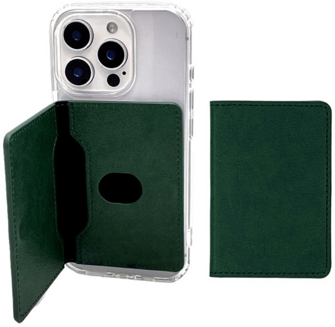 다연경 핸드폰 얇고 슬림한 붙이는 pu 가죽 양면 카드 지갑, 무지 그린, 1개