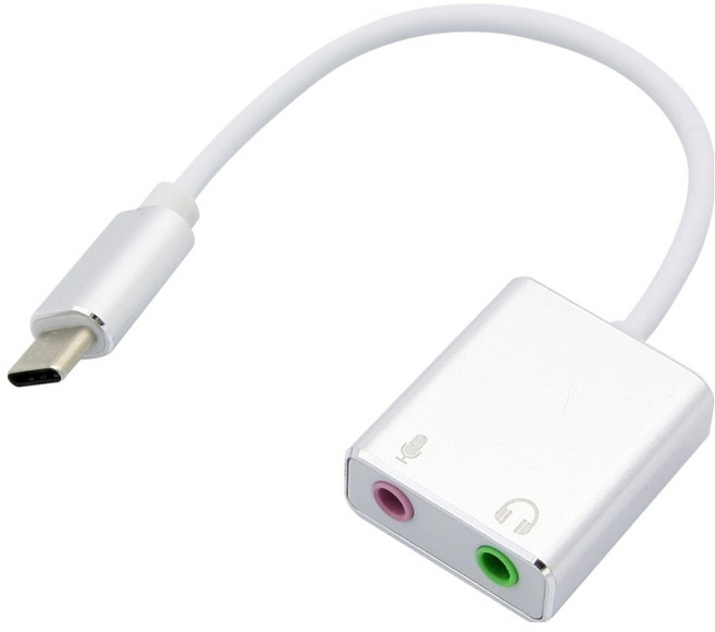 컴스 USB 3.1 Type C 사운드카드 연결 오디오 컨버터 외장형 3.5mm 7.1CH Silver, BT326, 1개