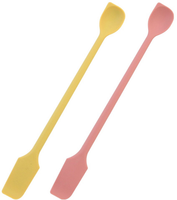 JR 실리콘 양방향 버터 쨈 나이프 겸용 알뜰주걱 롱스푼 2종 세트, 머스타드, 핑크, 1세트