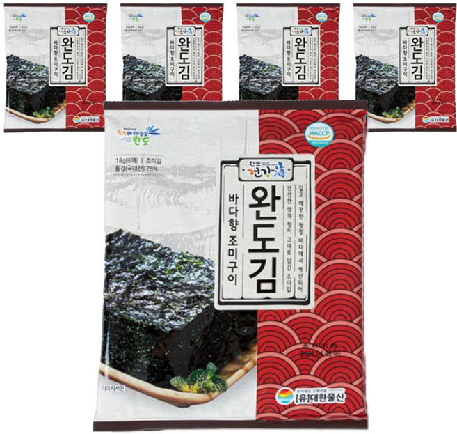 완도건강해 조미구이 완도돌김 6매입, 18g, 5개