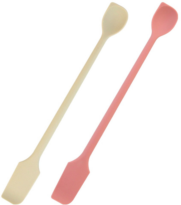 JR 실리콘 양방향 버터 쨈 나이프 겸용 알뜰주걱 롱스푼 2종 세트, 크림, 핑크, 1세트