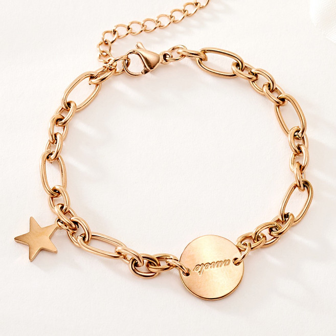 노이드비 여성용 써지컬스틸 코인 굵은 사슬 별 체인 팔찌