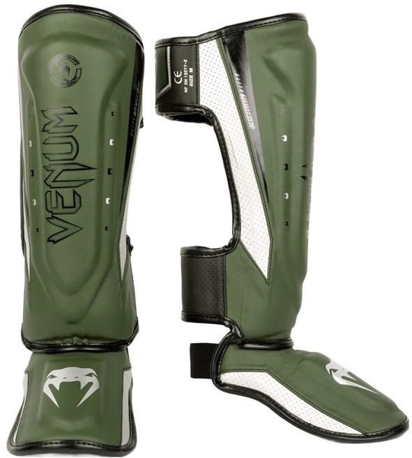 베넘 엘리트 에보 킥복싱 MMA 정강이 보호대 세트, 카키 + 블랙 + 실버, 1세트