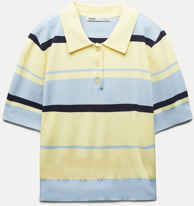 미쏘 여성용 스트라이프 풀오버 카라넥 반팔 니트