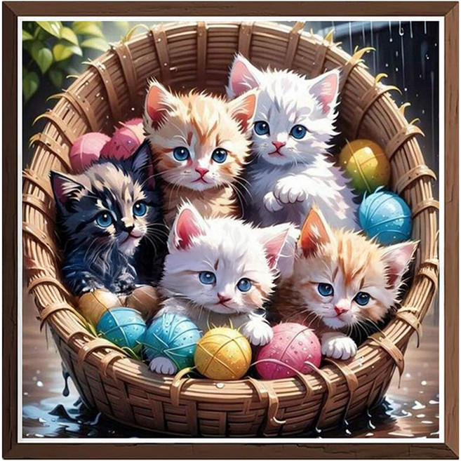 스모글 고양이 보석 십자수 세트 30 x 30 cm, 바구니, 1세트