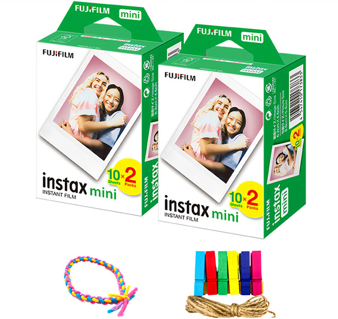 FUJIFILM 富士 Instax mini 空白底片 40張 + 髮圈 + 彩色木夾 + 麻繩, 單一商品, 1組