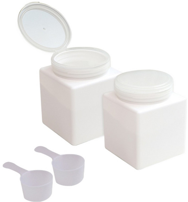 원형 뚜껑 가루 세탁 세제 소분 용기 L + 스푼 세트, 화이트, 2세트