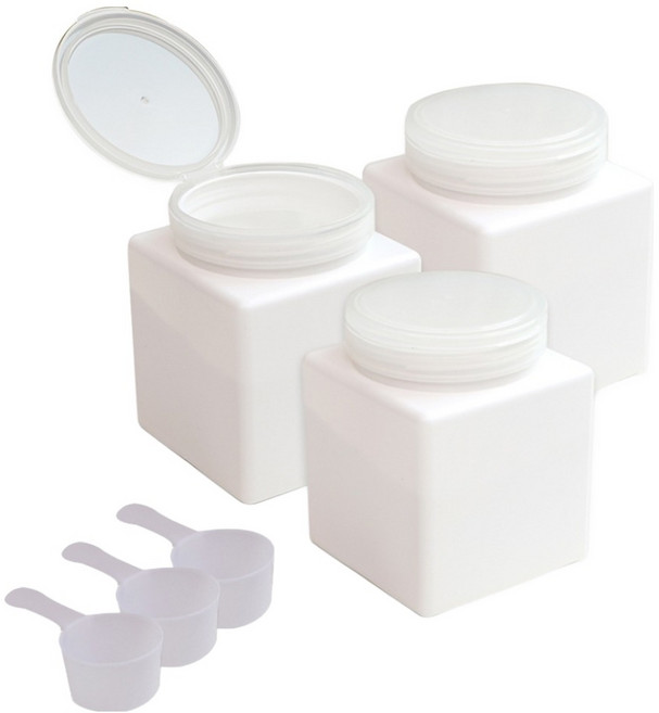 원형 뚜껑 가루 세탁 세제 소분 용기 L + 스푼 세트, 화이트, 3세트
