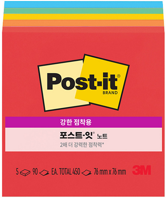 포스트잇 강한점착용 노트 플레이풀 프라이머리즈 654-5SSAN, 혼합색상, 5개, 90매
