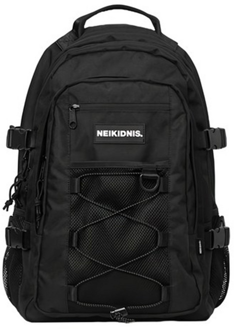 NEIKIDNIS 網帶設計後背包, 黑色