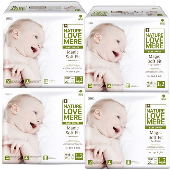 네이쳐러브메레 매직 소프트 핏 밴드형 기저귀 1-2단계 남여공용, 80매, 신생아&소형(NB&S)