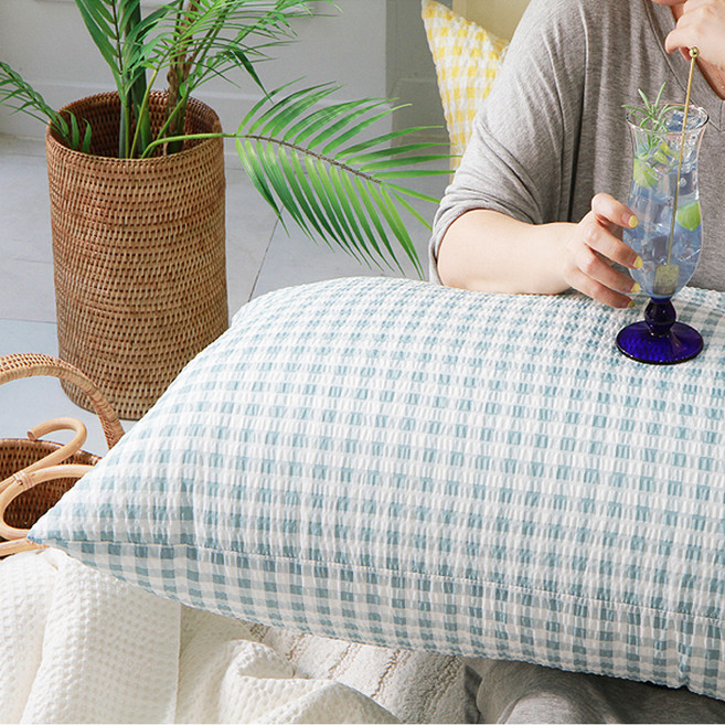 단잠 시어서커 시원한 등쿠션 + 커버 솜포함 일반형, 체크민트