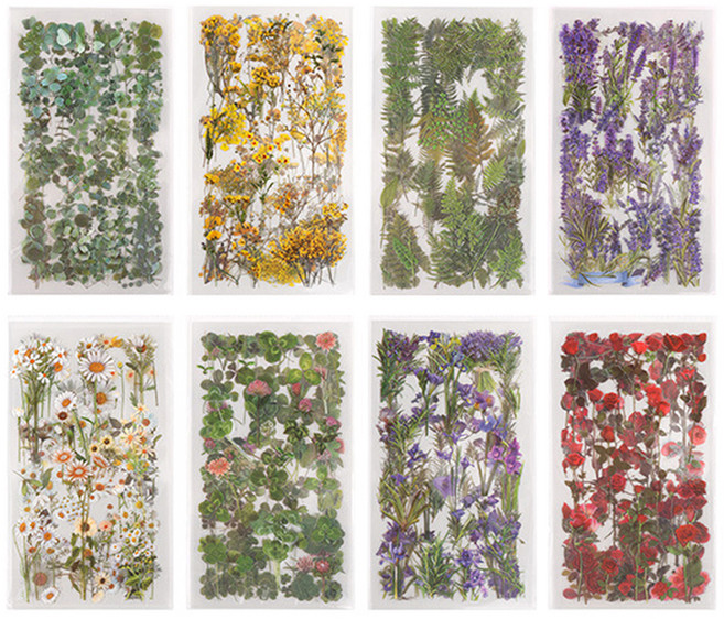 코히모 투명 스티커 꽃 나무잎 다꾸 스티커 8종 세트, 혼합색상, 1세트